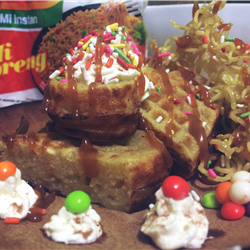 Indomie waffle saus butterscotch