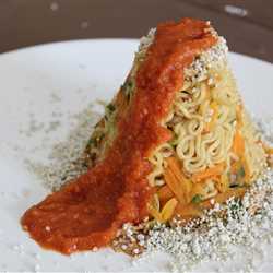Smoked Volcano Indomie Noodle with Spicy Sauce and Edible Sand