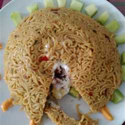 Indomie Goreng Sambal Matah with melon and ice cream lava