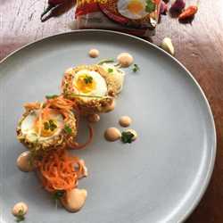 Indomie scotch egg with sambal mayo & asian salad