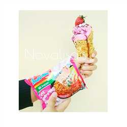 Strawberry Ice Cream with Crispy Noodle Cone 