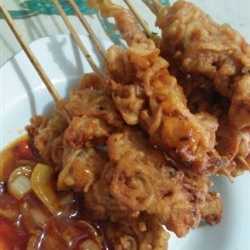 Sate Damie (udang mie) saus asam manis