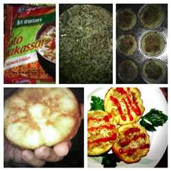 Roti bunga topping indomie sosis keju
