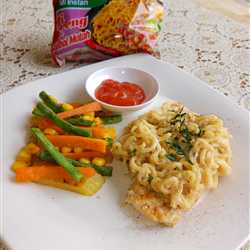 chicken steak with indomie matah cheesy sauce